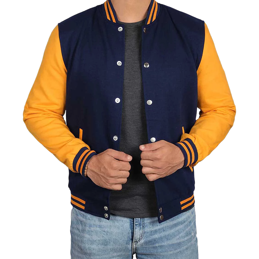 Men's Navy Blue and Yellow Varsity Jacket | Baseball Letterman