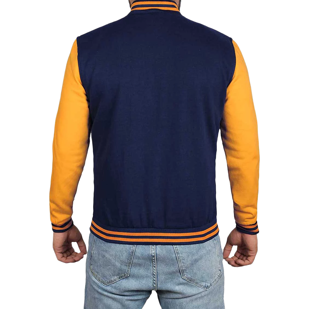 Men's Navy Blue and Yellow Varsity Jacket | Baseball Letterman