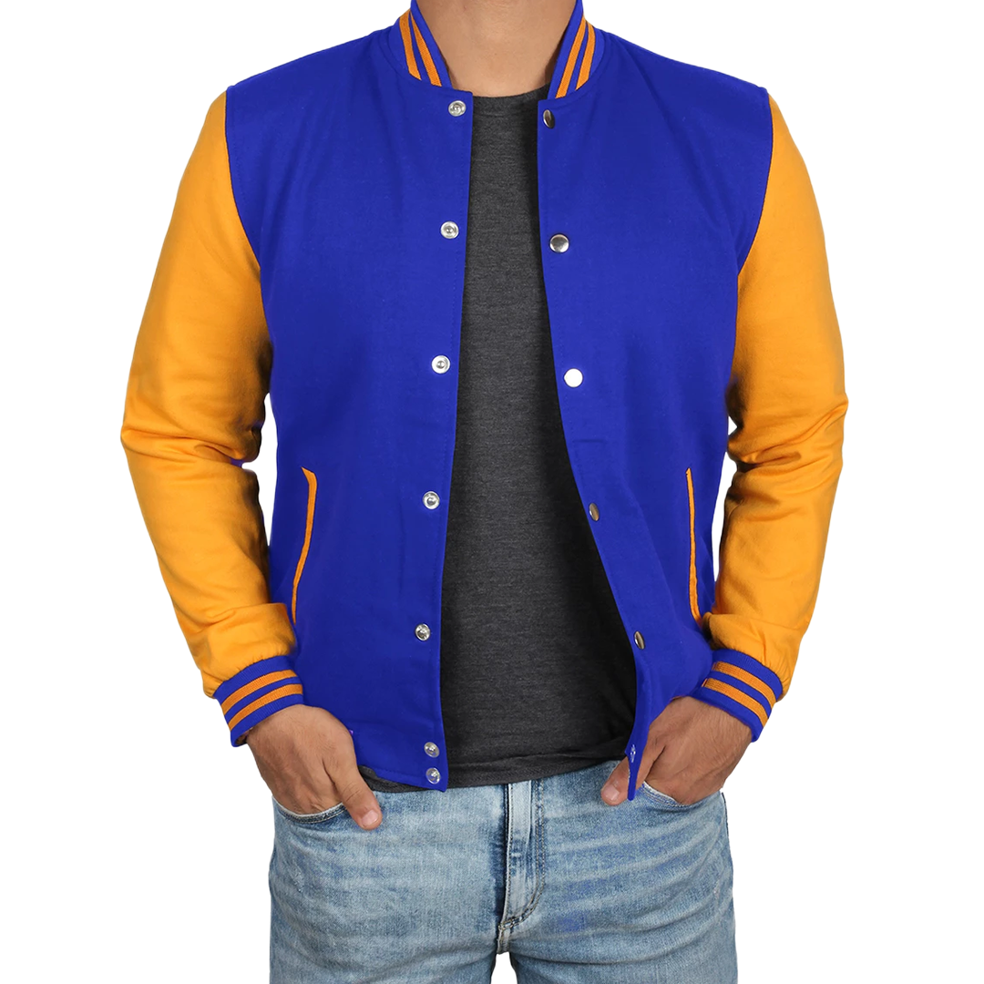 Men's Plain Blue and Yellow Varsity Letterman Jacket