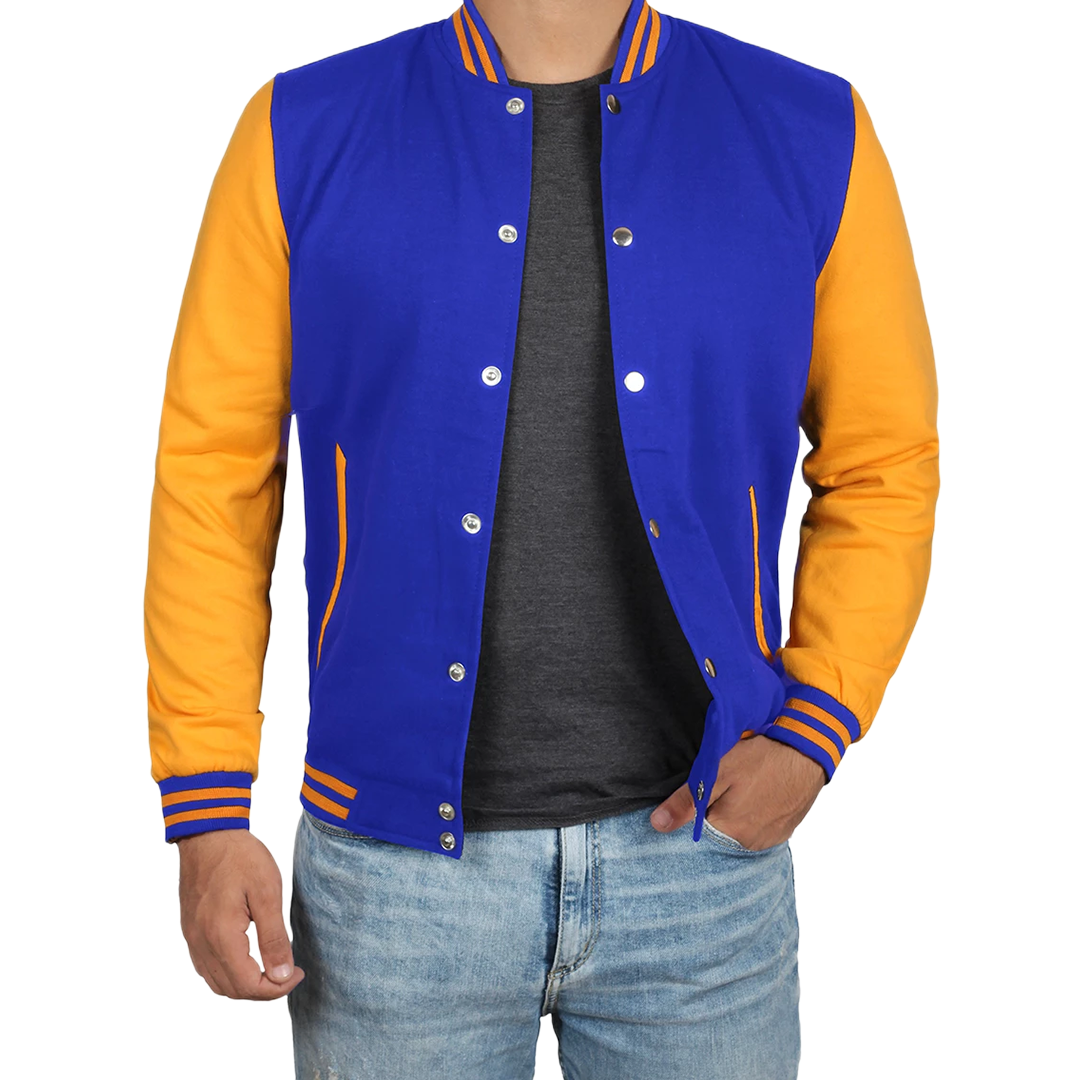Men's Plain Blue and Yellow Varsity Letterman Jacket
