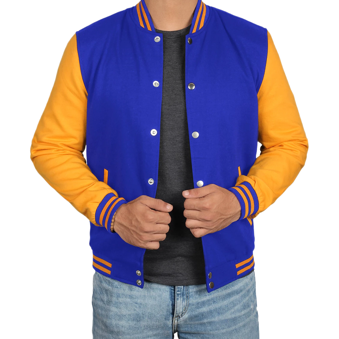 Men's Plain Blue and Yellow Varsity Letterman Jacket