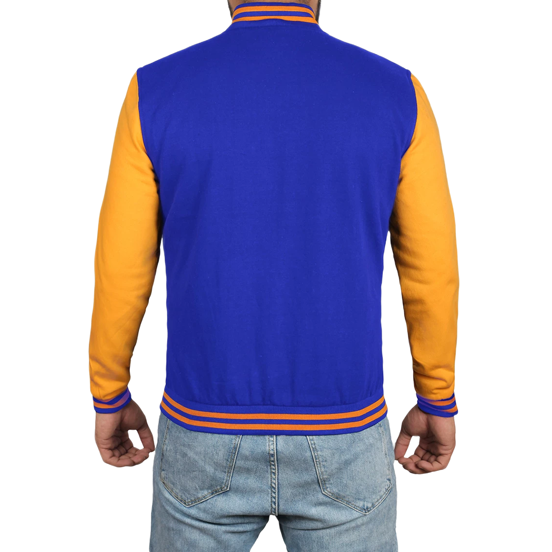Men's Plain Blue and Yellow Varsity Letterman Jacket