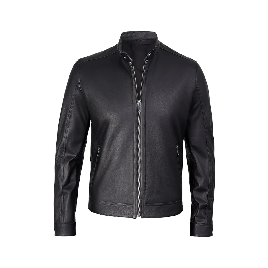 Men's Premium Black Cafe Racer Leather Jacket
