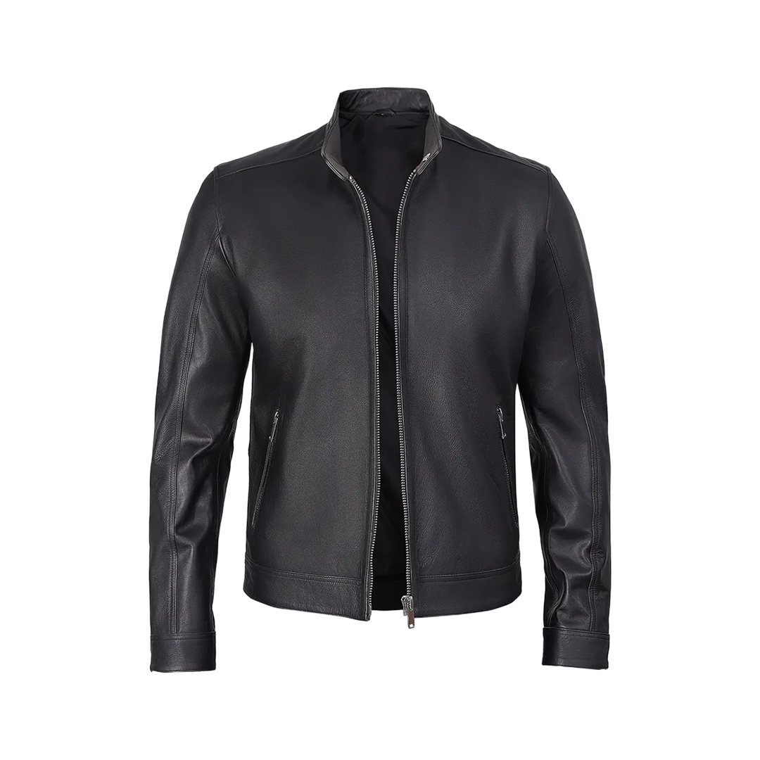 Men's Premium Black Cafe Racer Leather Jacket
