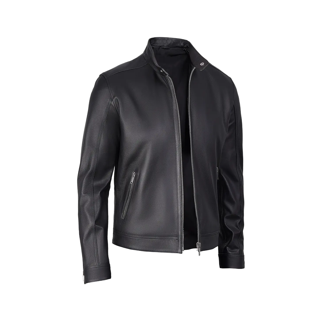 Men's Premium Black Cafe Racer Leather Jacket