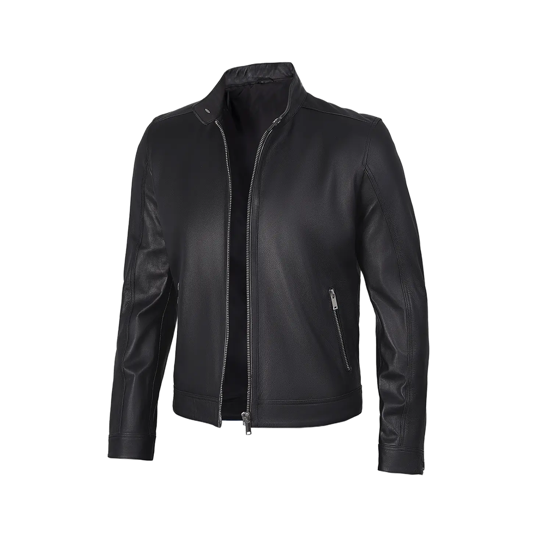 Men's Premium Black Cafe Racer Leather Jacket
