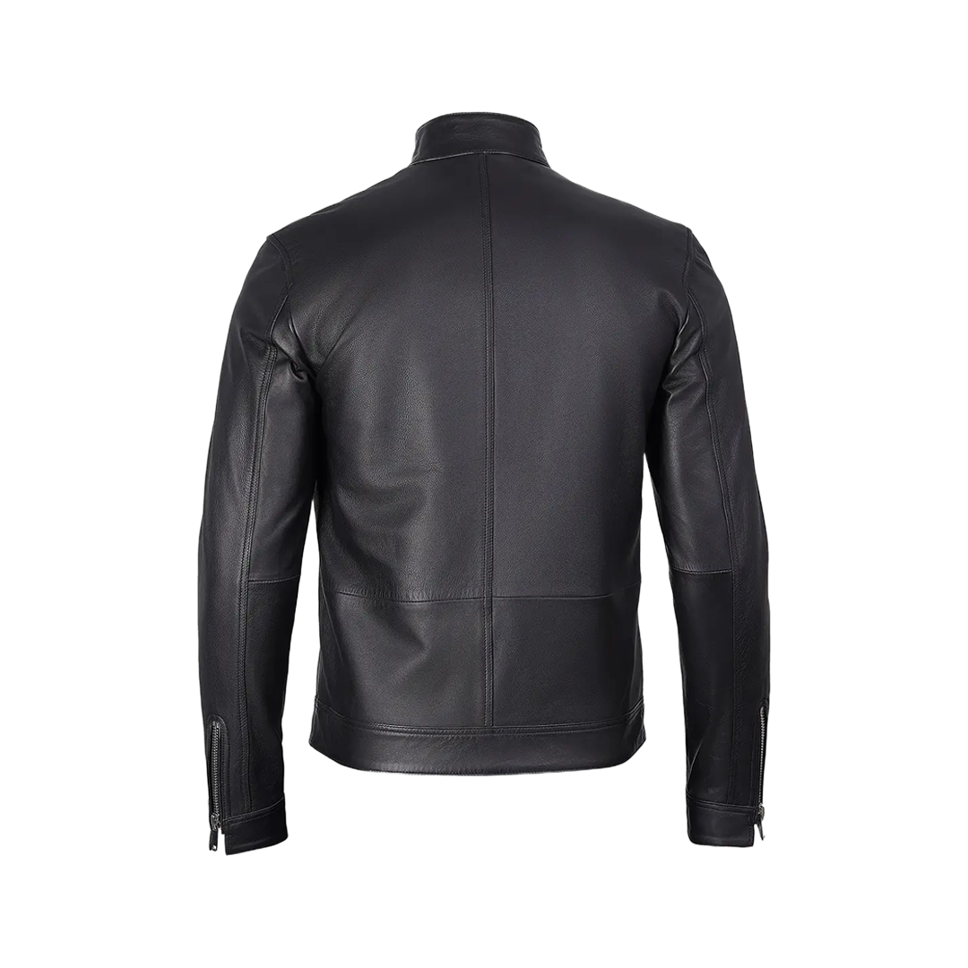 Men's Premium Black Cafe Racer Leather Jacket