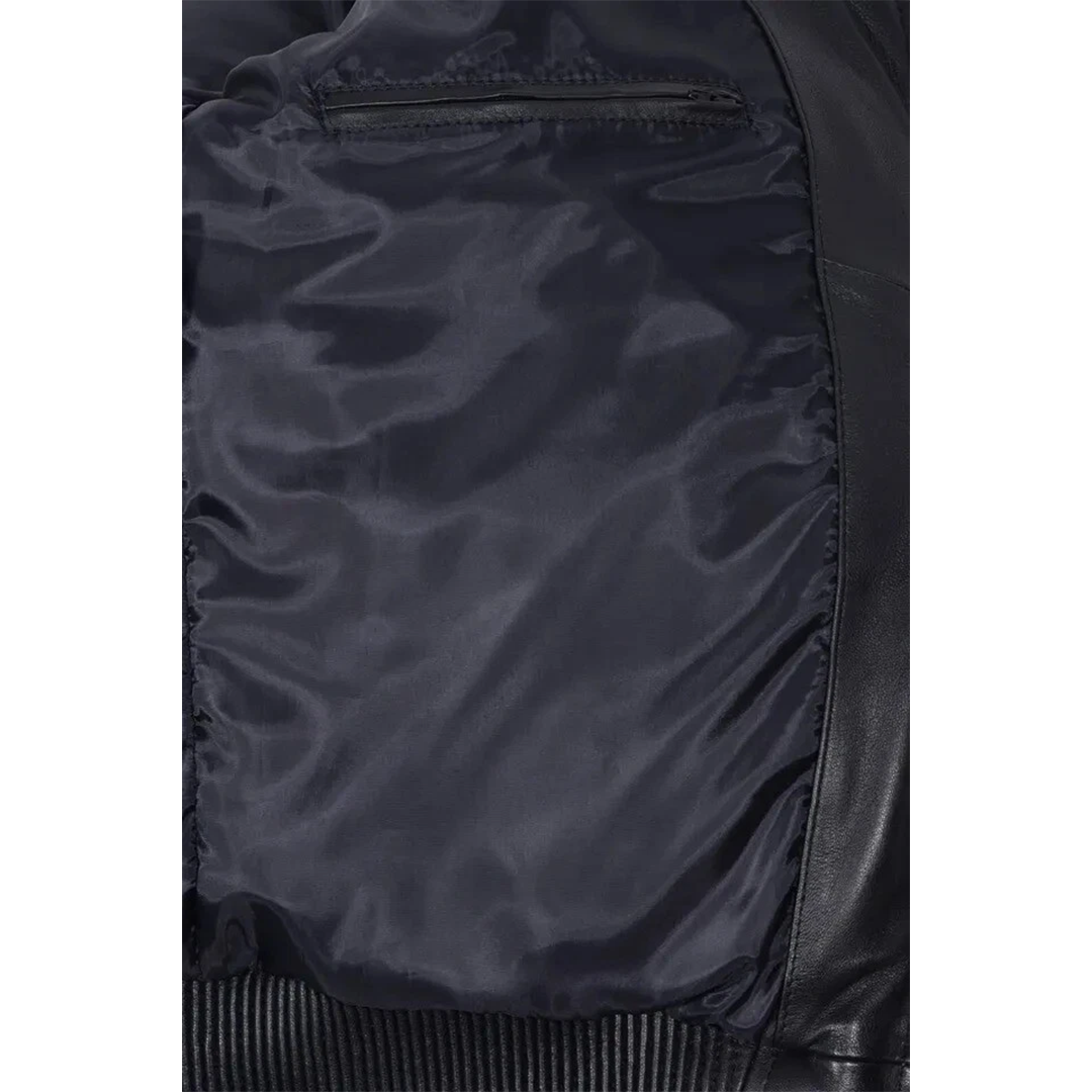 Men's Puffer Leather Jacket Fur Collar WARM Bomber Black