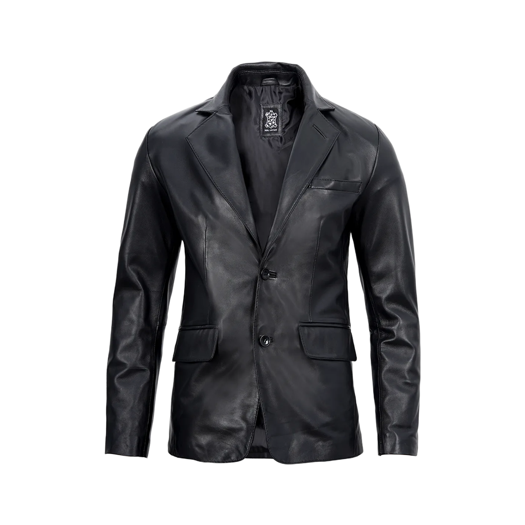 Men's Real Lambskin Black Leather Blazer Jacket