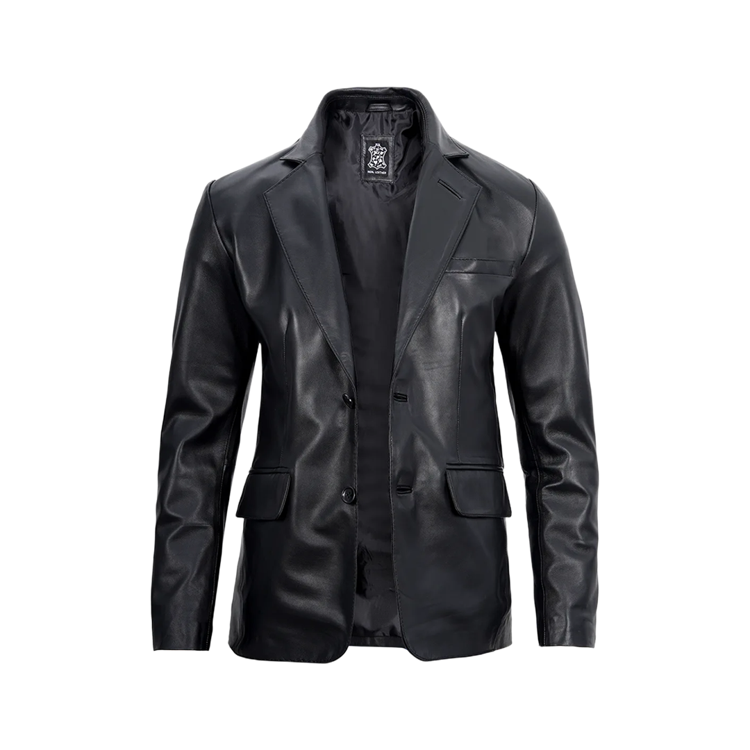 Men's Real Lambskin Black Leather Blazer Jacket