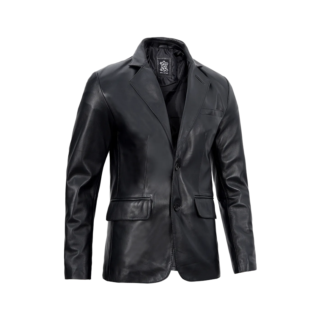 Men's Real Lambskin Black Leather Blazer Jacket
