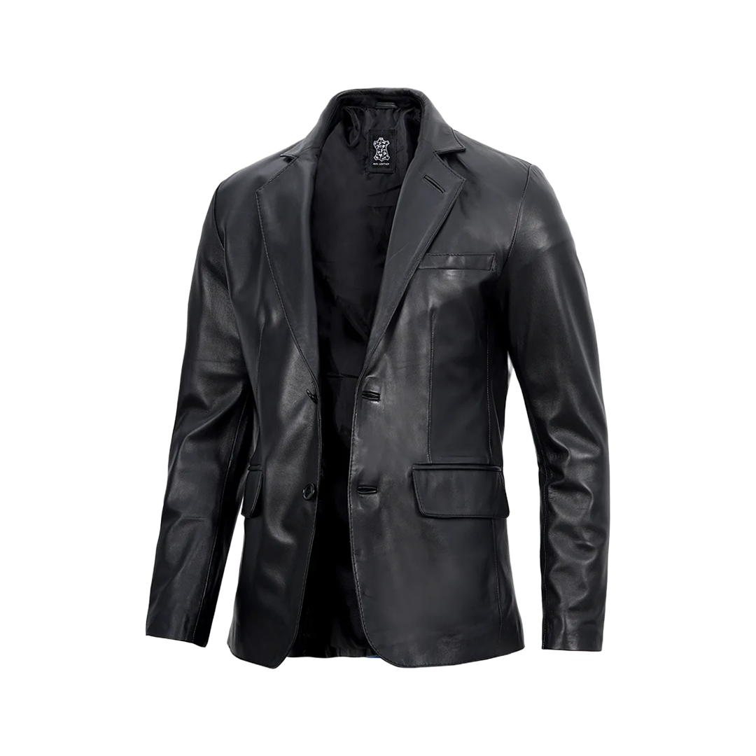 Men's Real Lambskin Black Leather Blazer Jacket