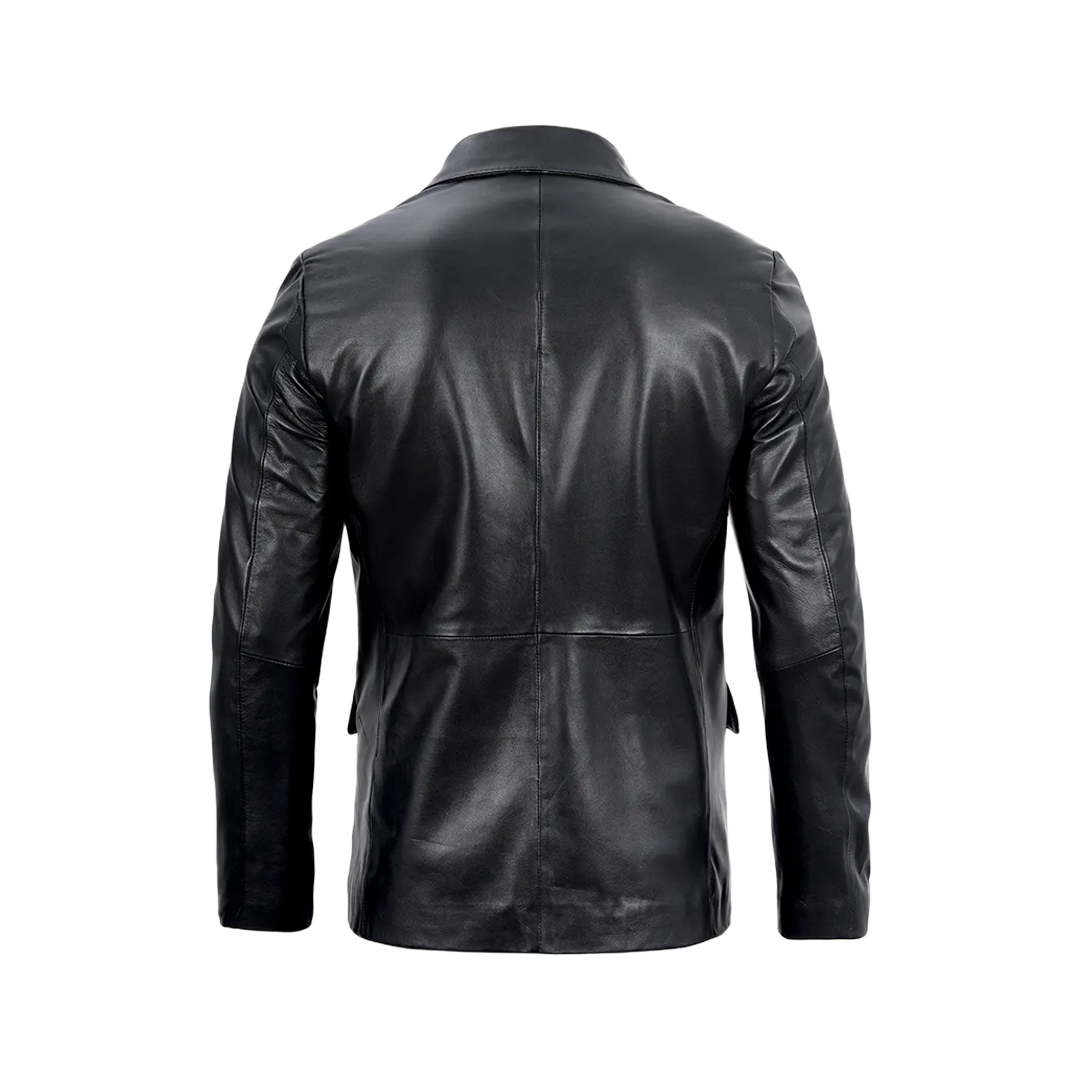 Men's Real Lambskin Black Leather Blazer Jacket
