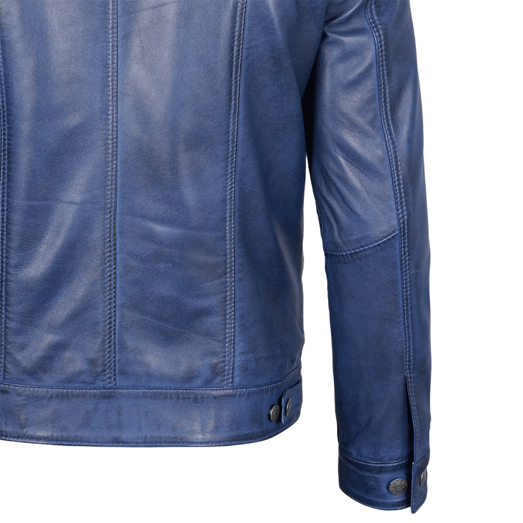 Men's Real Lambskin Leather Blue Trucker Jacket