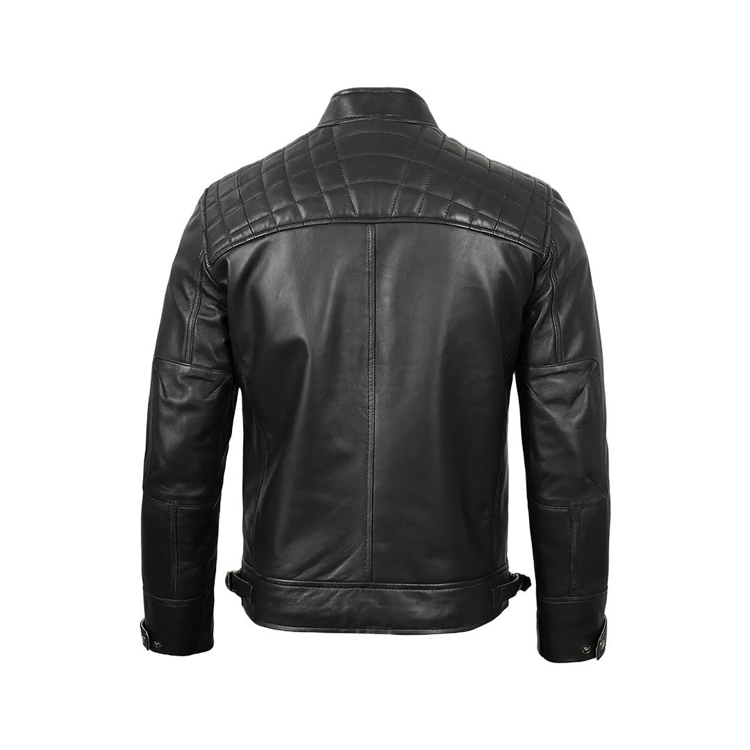 Men's Real Leather Cafe Racer Black Motorcycle Jacket