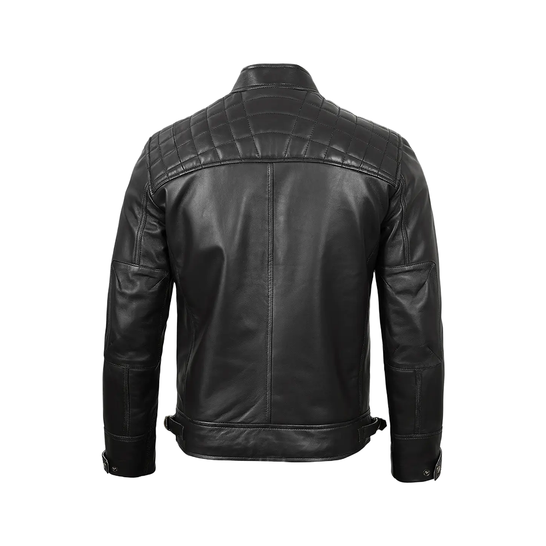 Men's Real Leather Cafe Racer Black Motorcycle Jacket