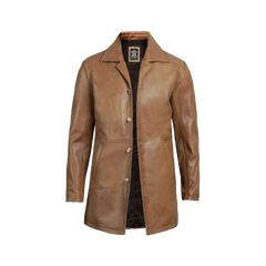 Men's Real Leather Camel Brown 3 4 Length Car Coat