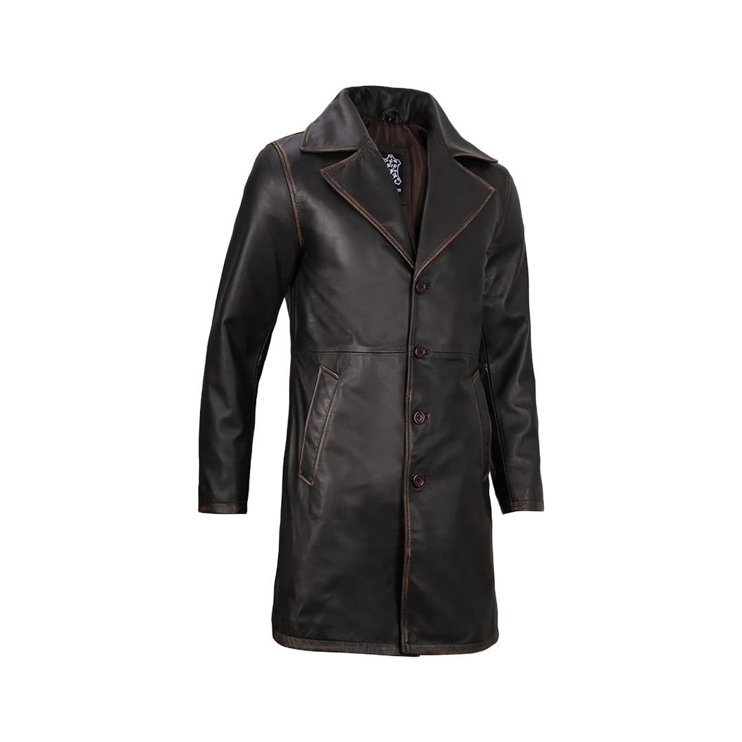 Men's Real Leather 3 4 Length Dark Brown Car Coat
