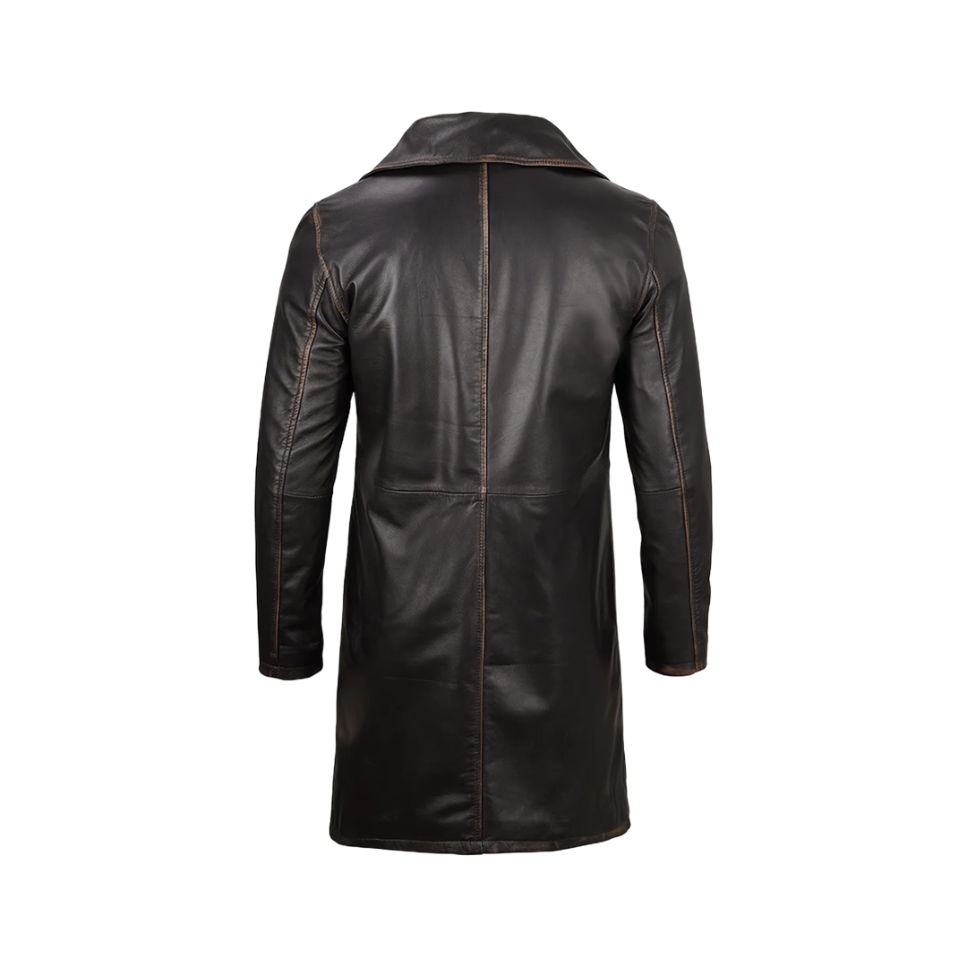 Men's Real Leather 3 4 Length Dark Brown Car Coat