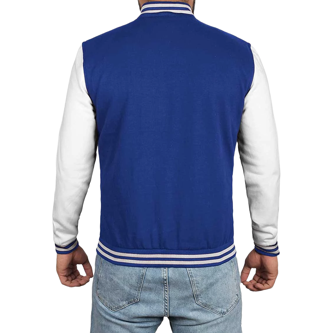Men's Royal Blue & White Varsity Jacket - Classic Baseball Bomber Style