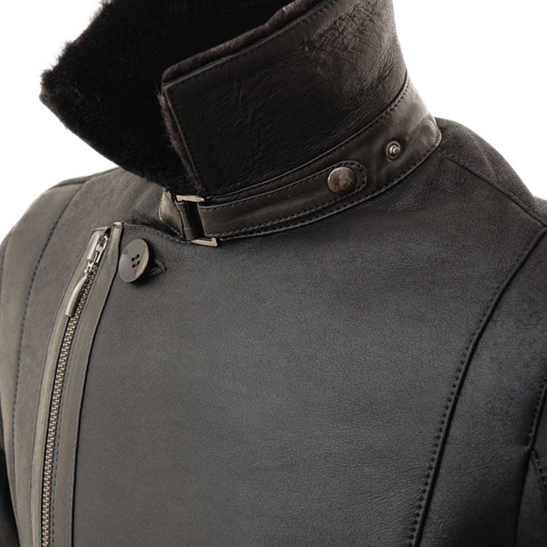 Men’s Sheepskin Biker Jacket In Black