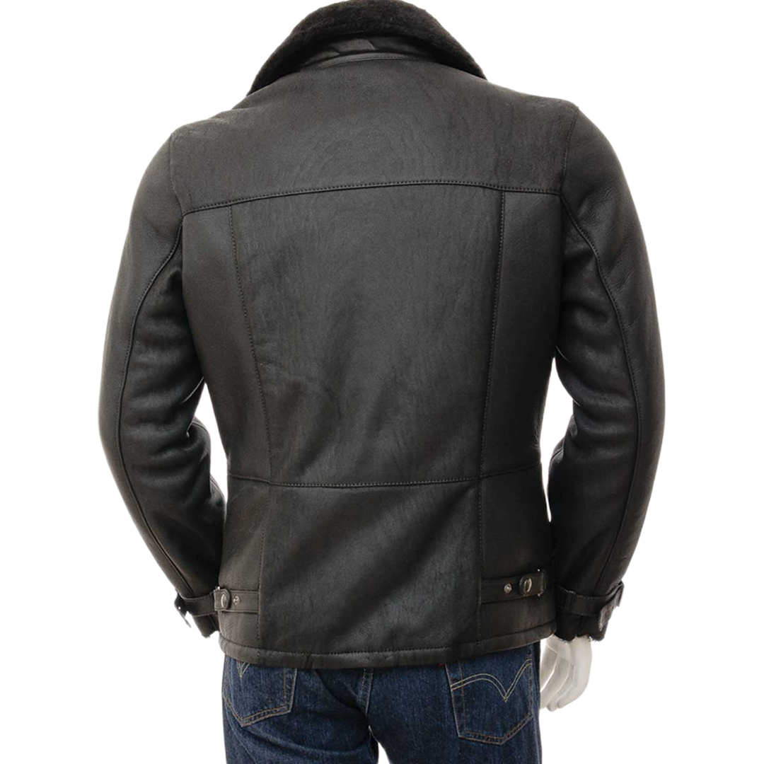 Men’s Sheepskin Biker Jacket In Black