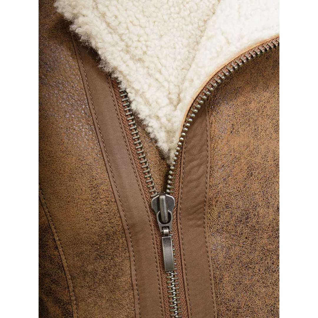 Men’s Sheepskin Biker Jacket In Brown