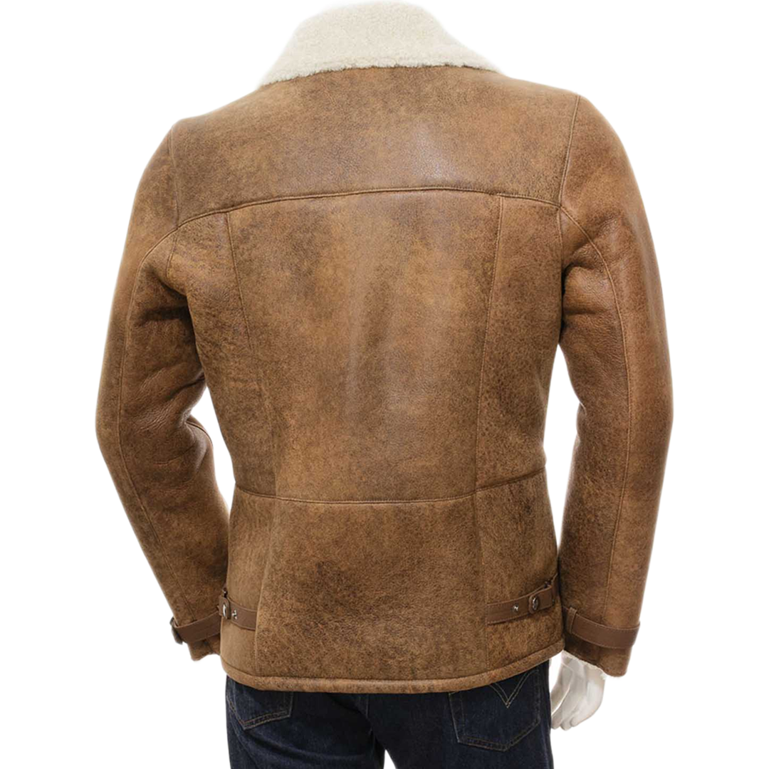 Men’s Sheepskin Biker Jacket In Brown