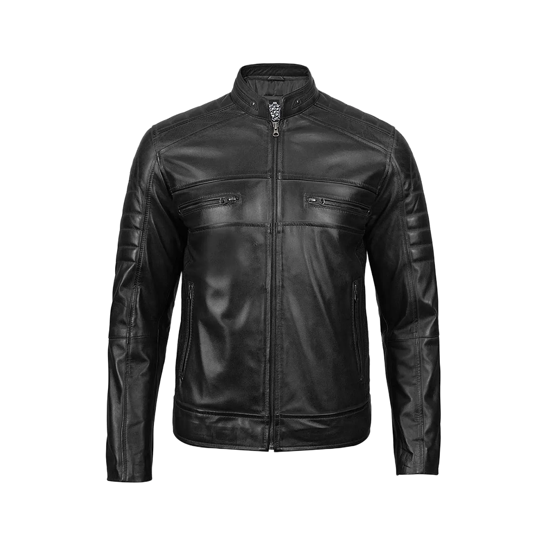Men's Tall Black Cafe Racer Leather Jacket