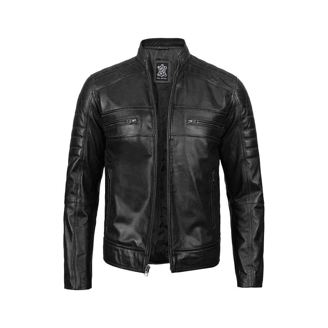 Men's Tall Black Cafe Racer Leather Jacket