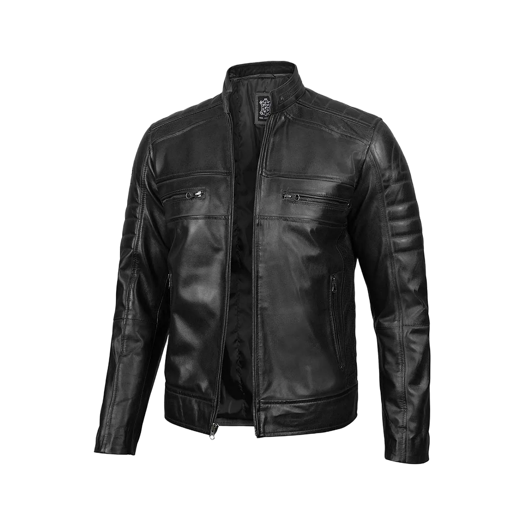 Men's Tall Black Cafe Racer Leather Jacket