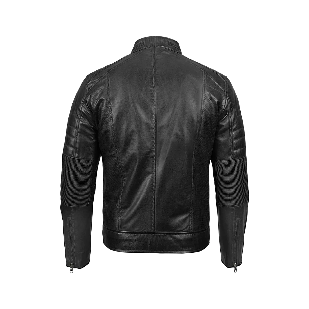 Men's Tall Black Cafe Racer Leather Jacket