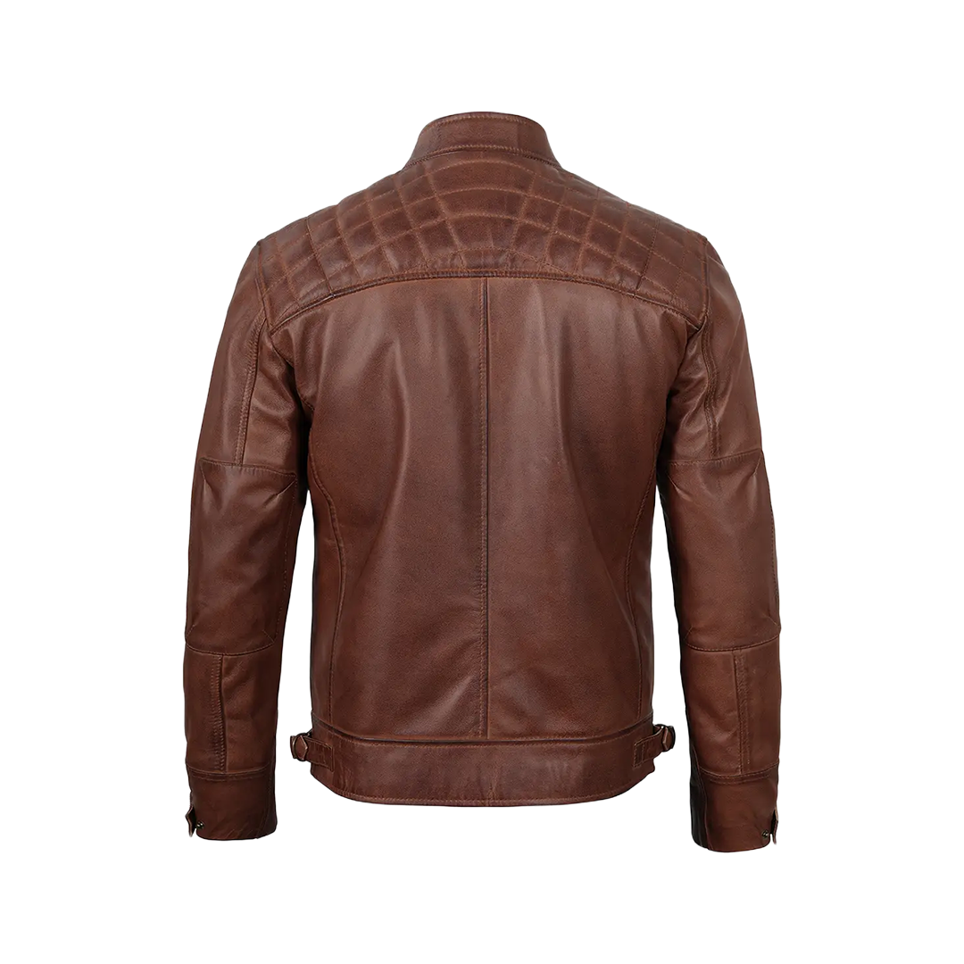 Men's Tall Cognac Cafe Racer Leather Jacket