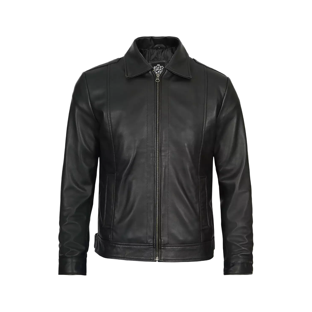 Men's Tall Harrington Black Leather Jacket