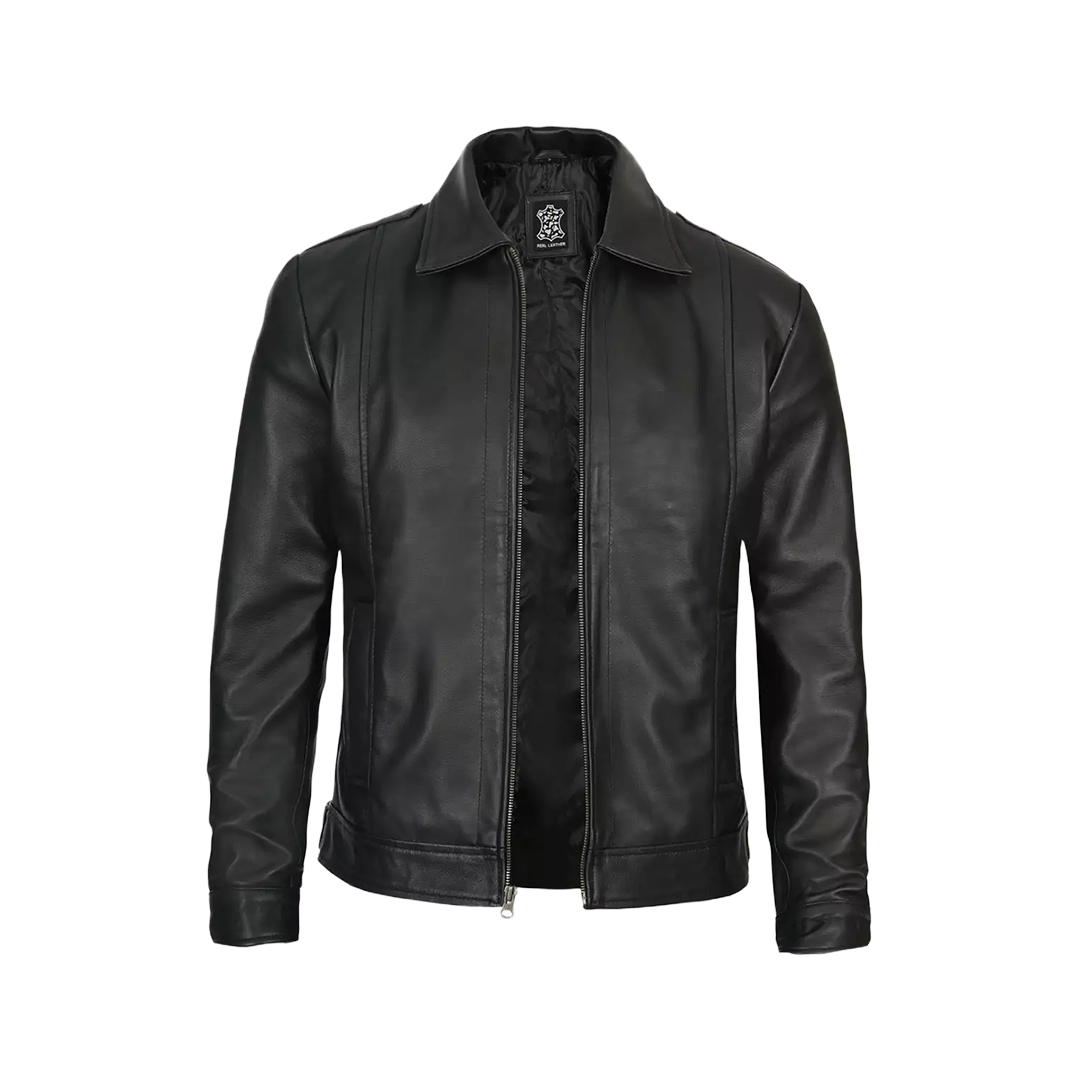 Men's Tall Harrington Black Leather Jacket