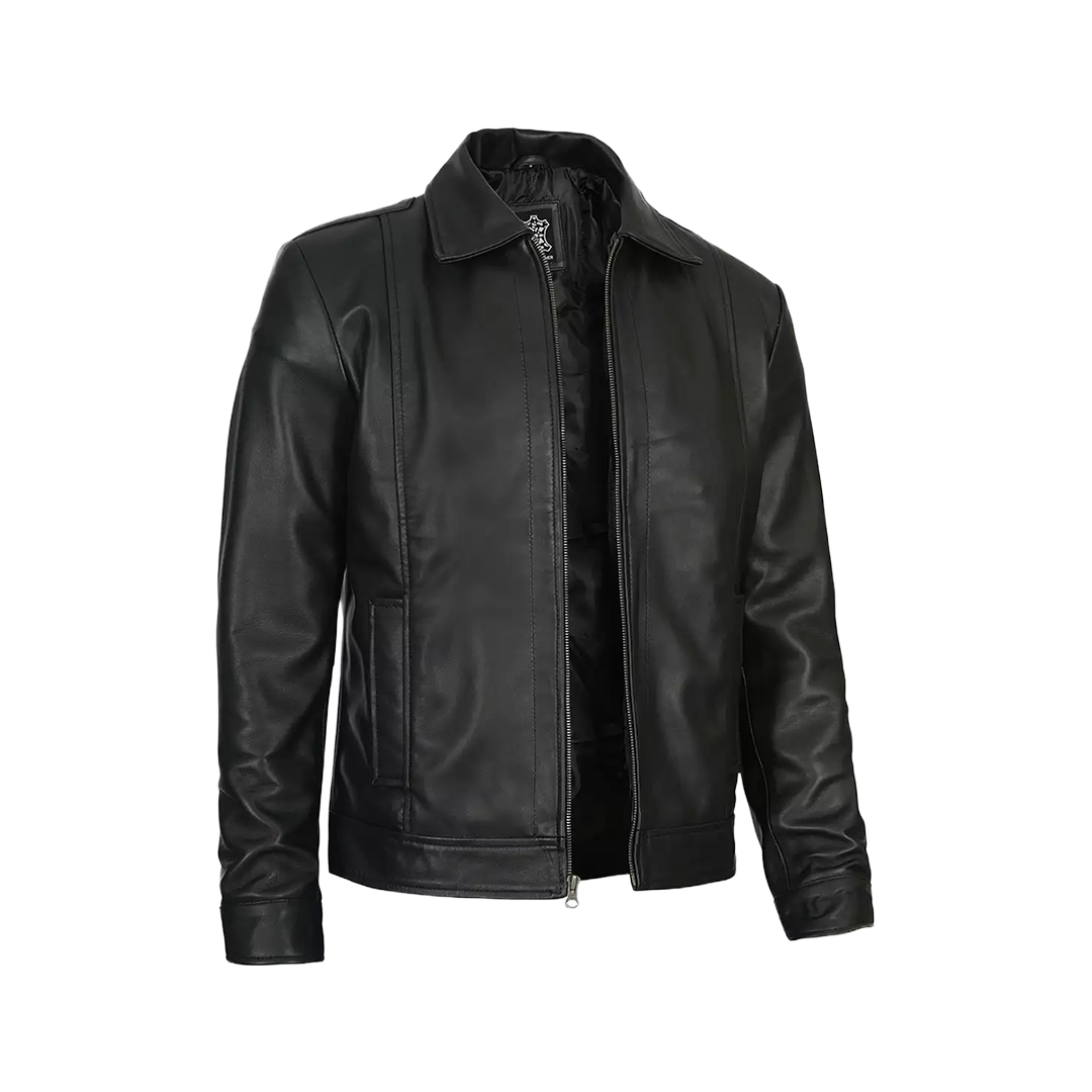 Men's Tall Harrington Black Leather Jacket