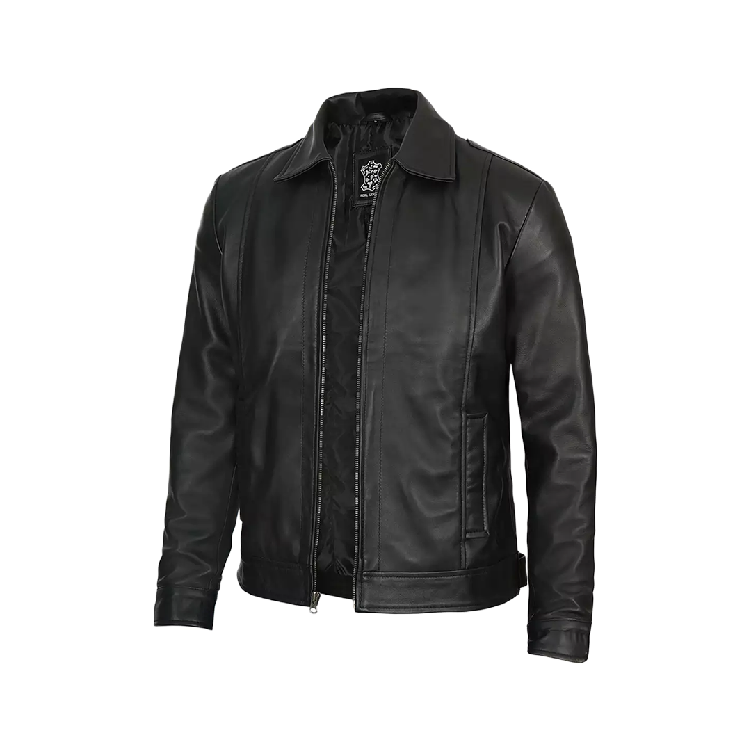 Men's Tall Harrington Black Leather Jacket