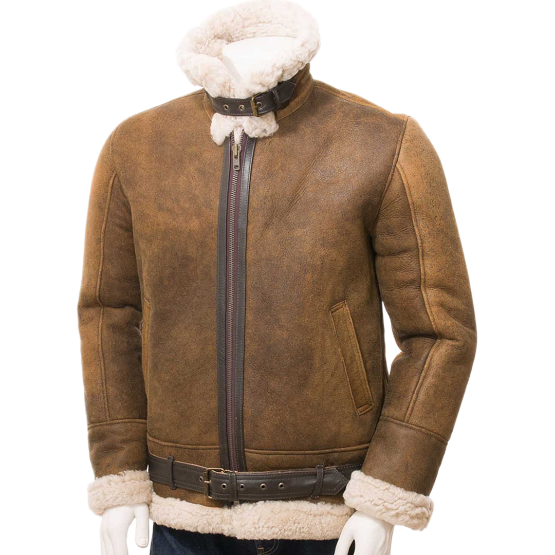 Men’s Tan Sheepskin Aviator Jacket