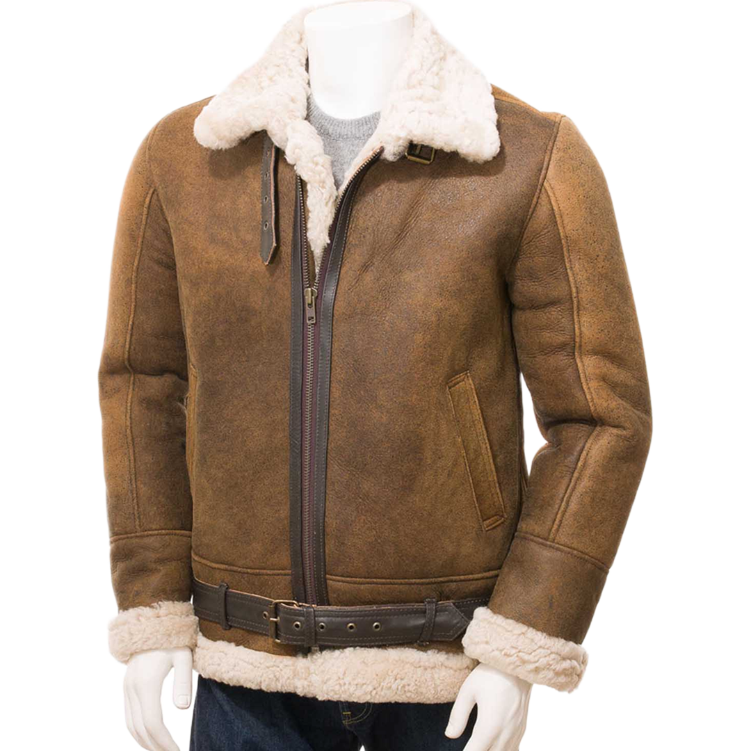 Men’s Tan Sheepskin Aviator Jacket