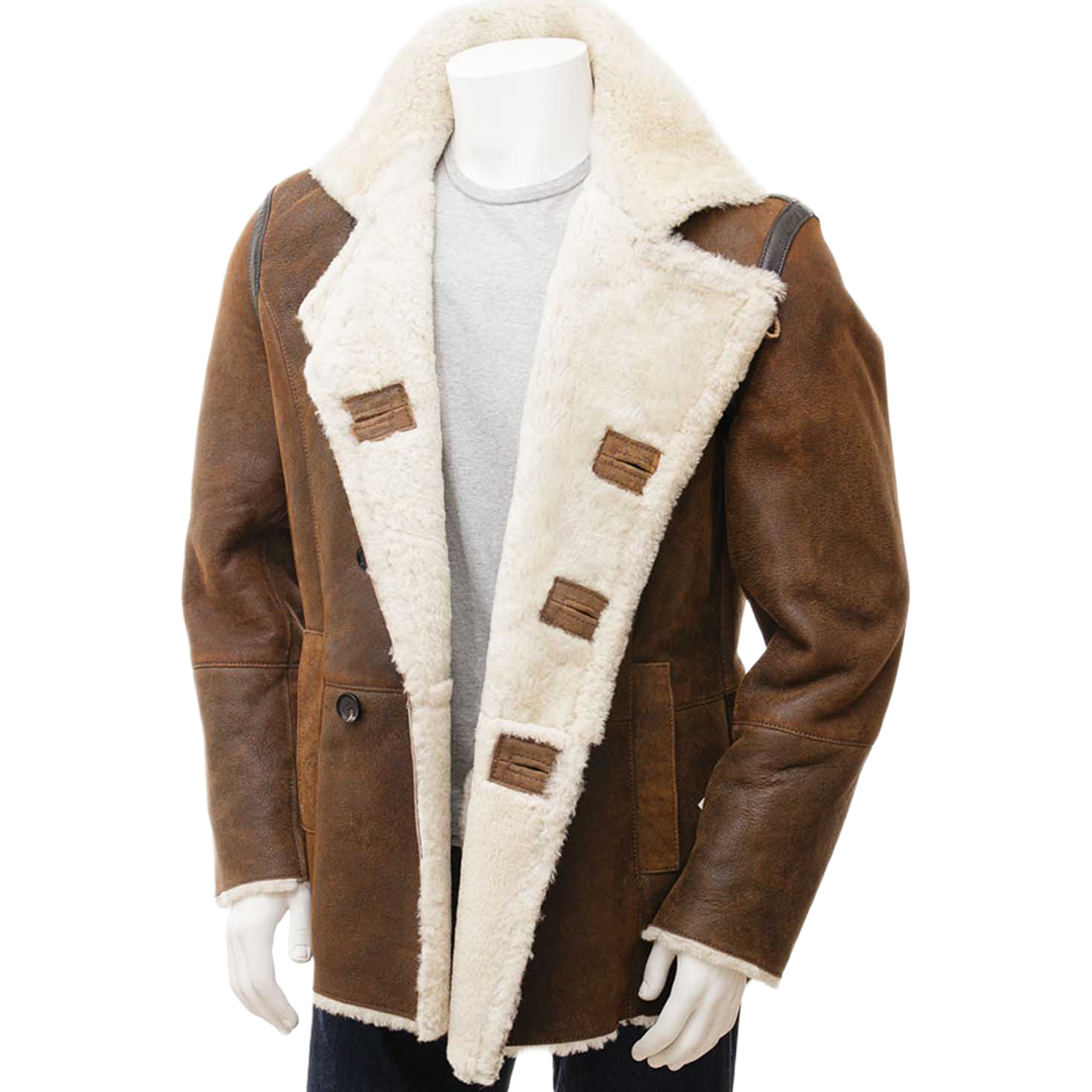 Men’s Tan Sheepskin Peacoat