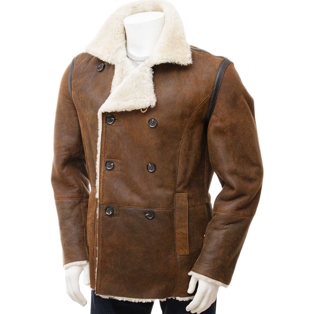 Men’s Tan Sheepskin Peacoat