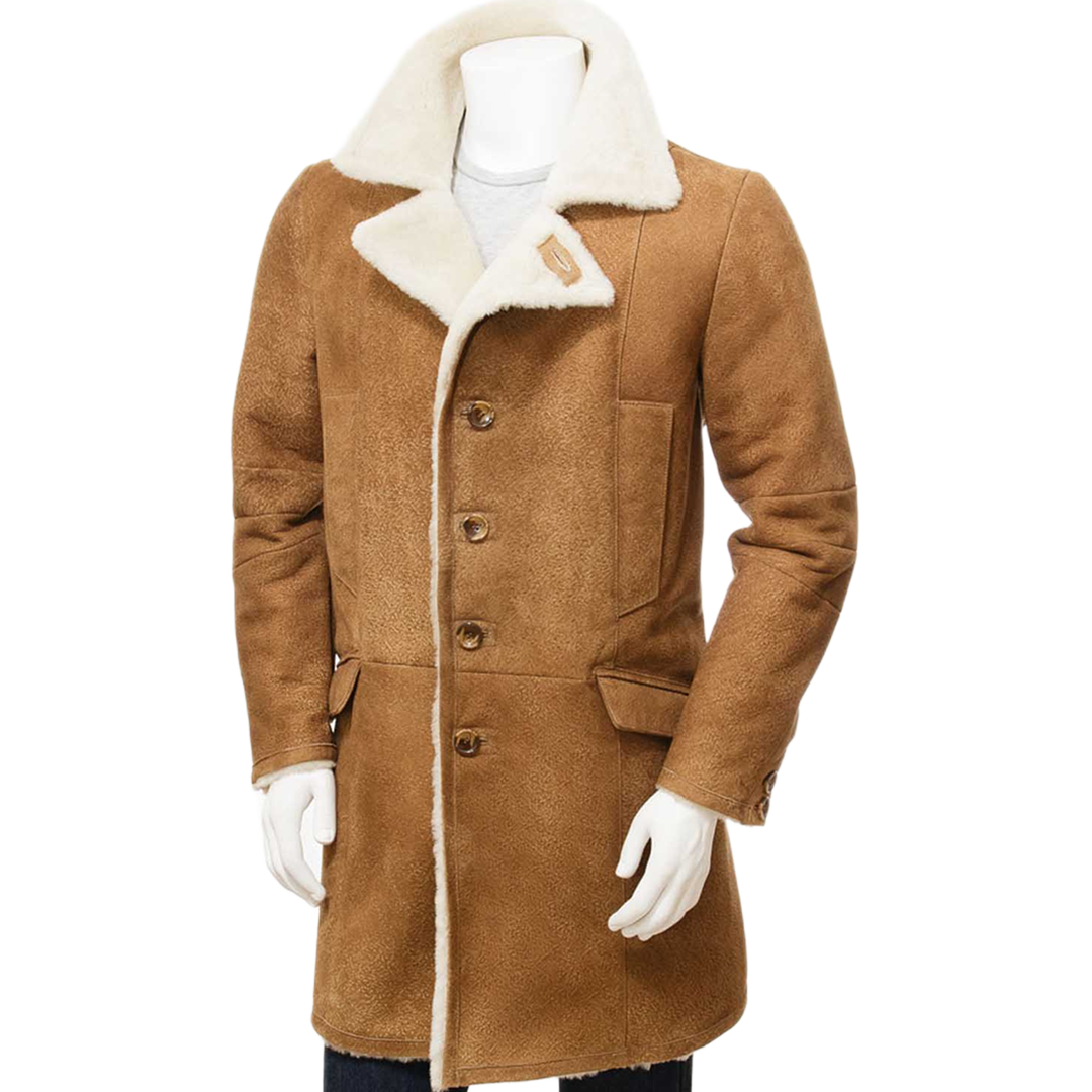 Men’s Tan Sheepskin Trench Coat