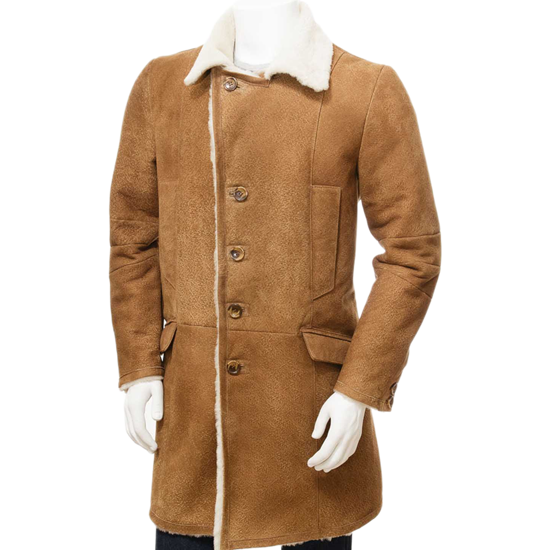 Men’s Tan Sheepskin Trench Coat