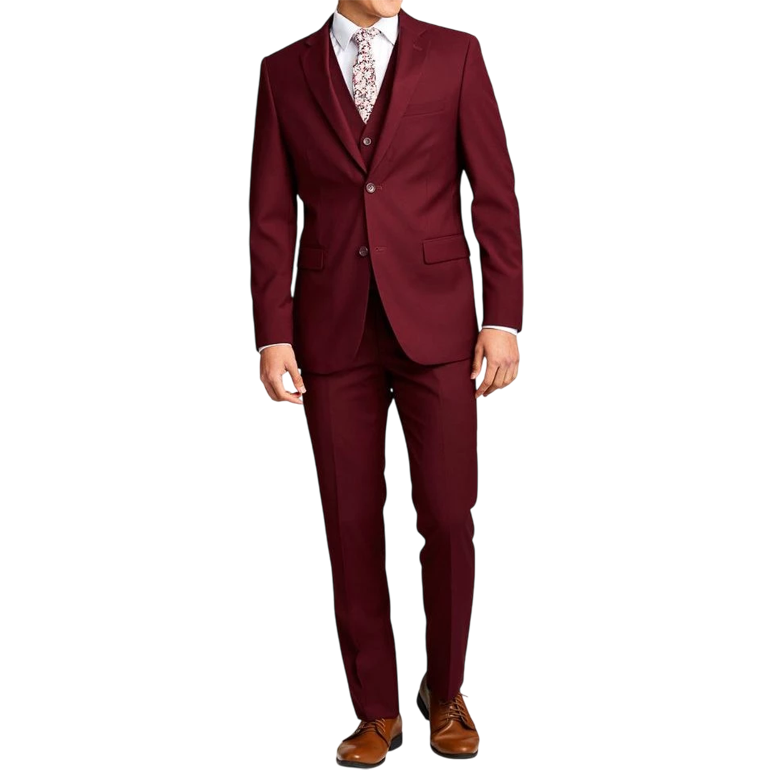Men's Three-Piece Slim Fit Maroon Suit - Wedding Suit for Men