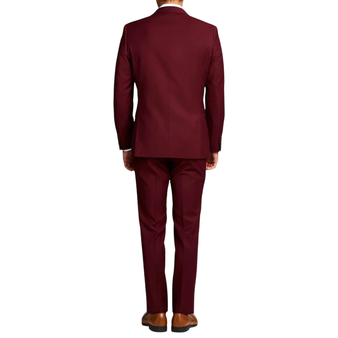 Men's Three-Piece Slim Fit Maroon Suit - Wedding Suit for Men