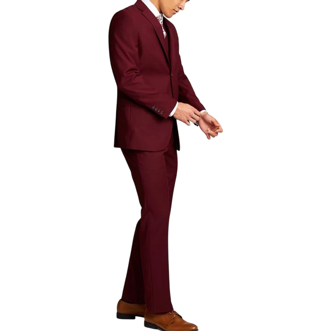 Men's Three-Piece Slim Fit Maroon Suit - Wedding Suit for Men
