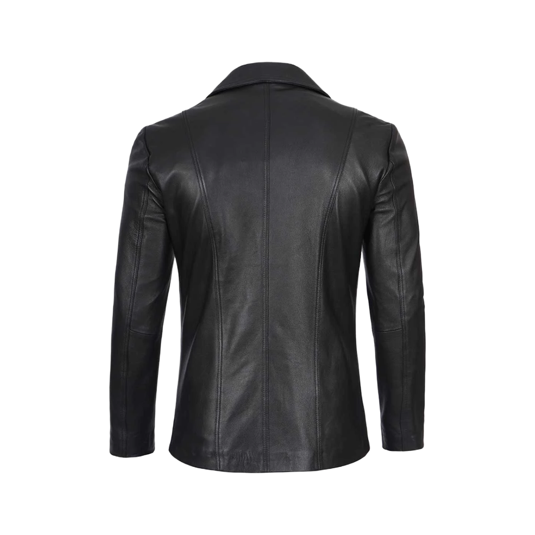 Men's Two Button Black Leather Blazer