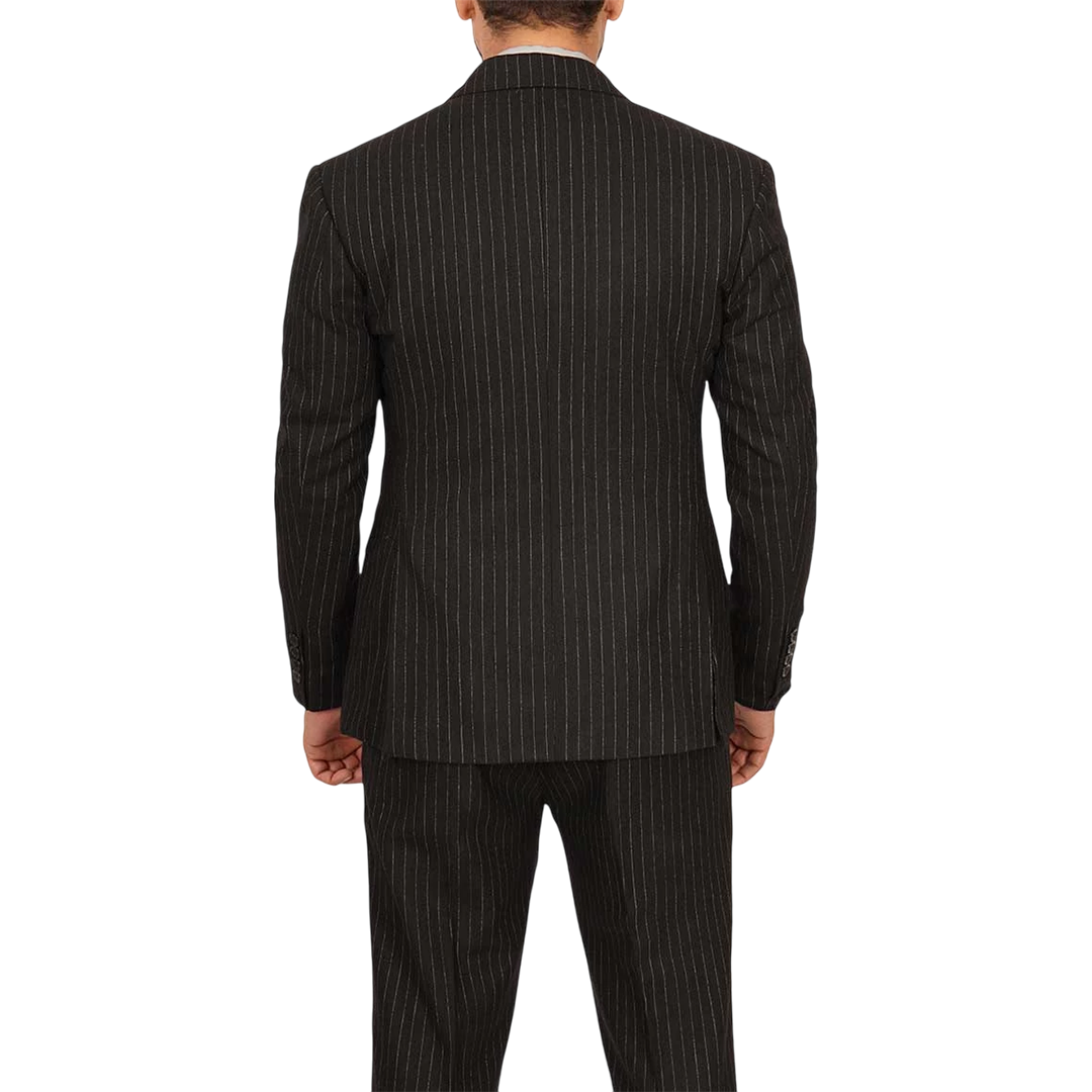 Men's Two Piece Double-Breasted Pinstripe Black Suit