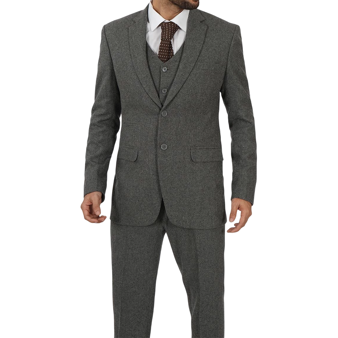 Men's Vintage 3-Piece Grey Tweed Suit for Prom