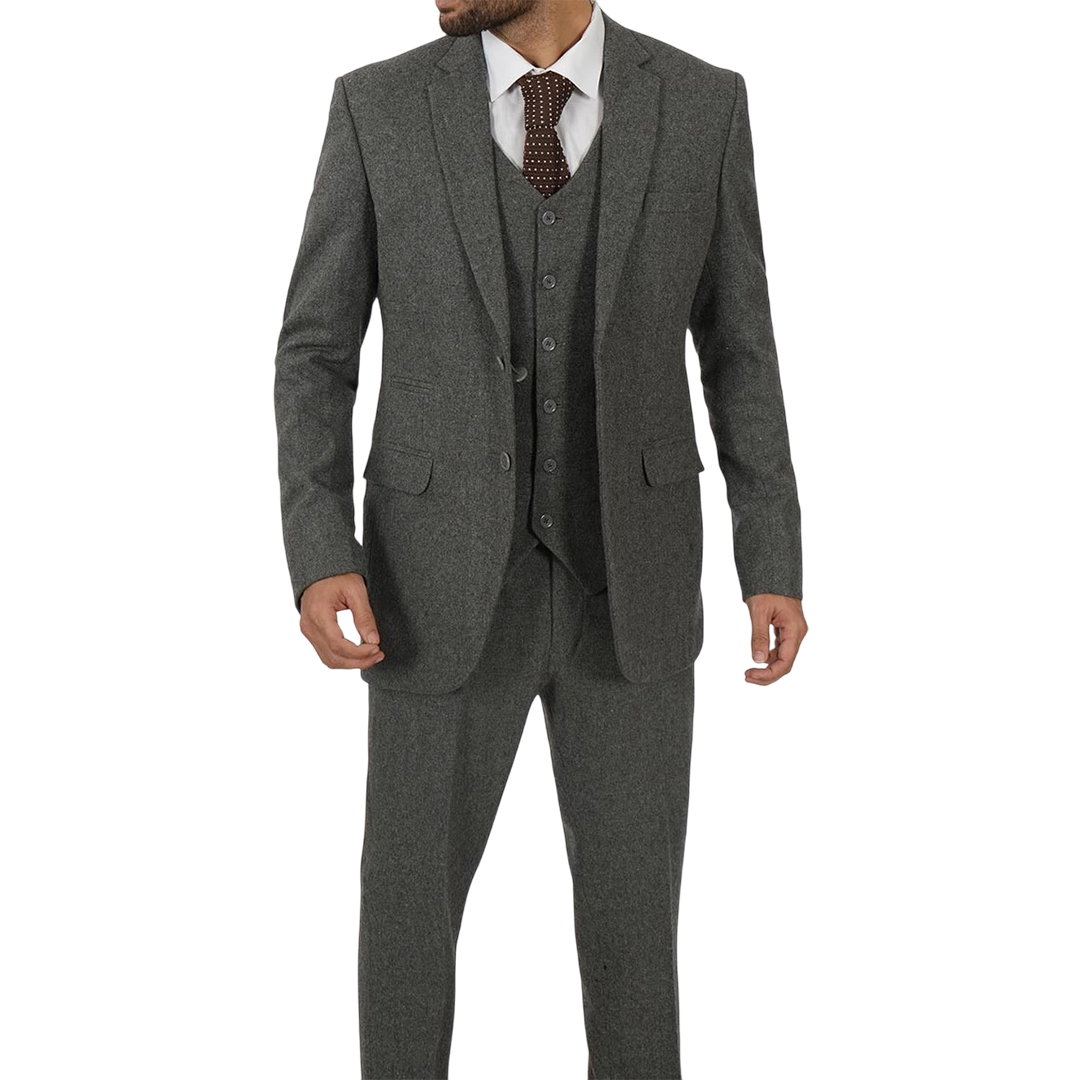 Men's Vintage 3-Piece Grey Tweed Suit for Prom